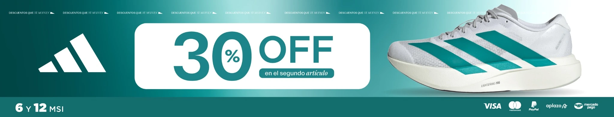 30% de descuento en segundo articulo adidas