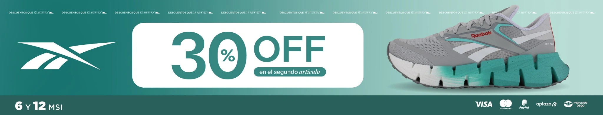 30% de descuento en segundo articulo reebok