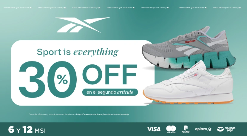 30% de descuento en segundo articulo reebok