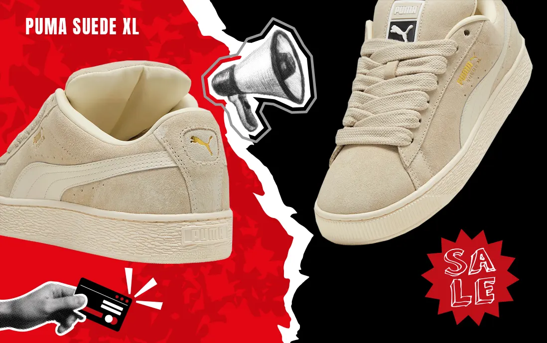 Sneakers Puma Suede XL con estética chunky en color neutro y logo en la parte trasera