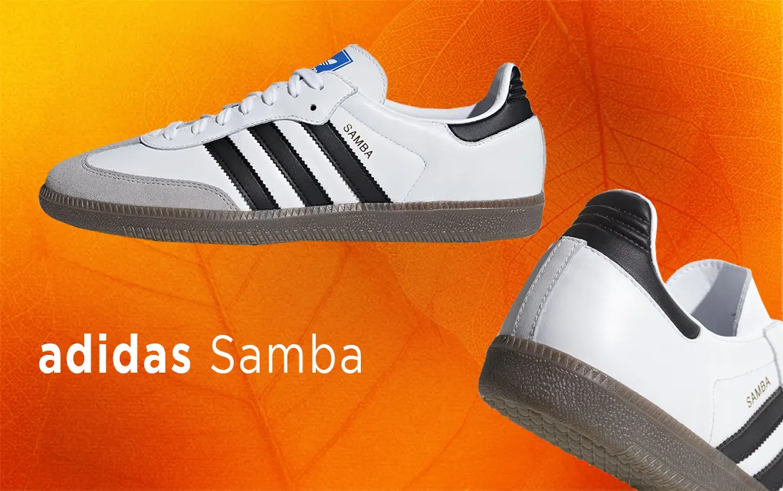 Tenis adidas Samba, la versión icónica en color blanco con stripes en color negro.