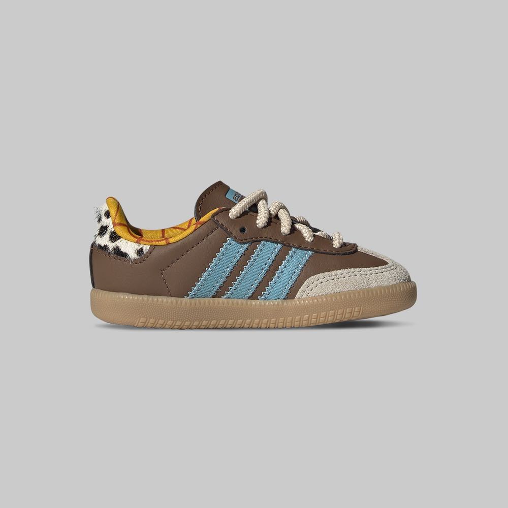 Tenis adidas Samba Toy Story Pixar Bebe Color Cafe/Azul Claro