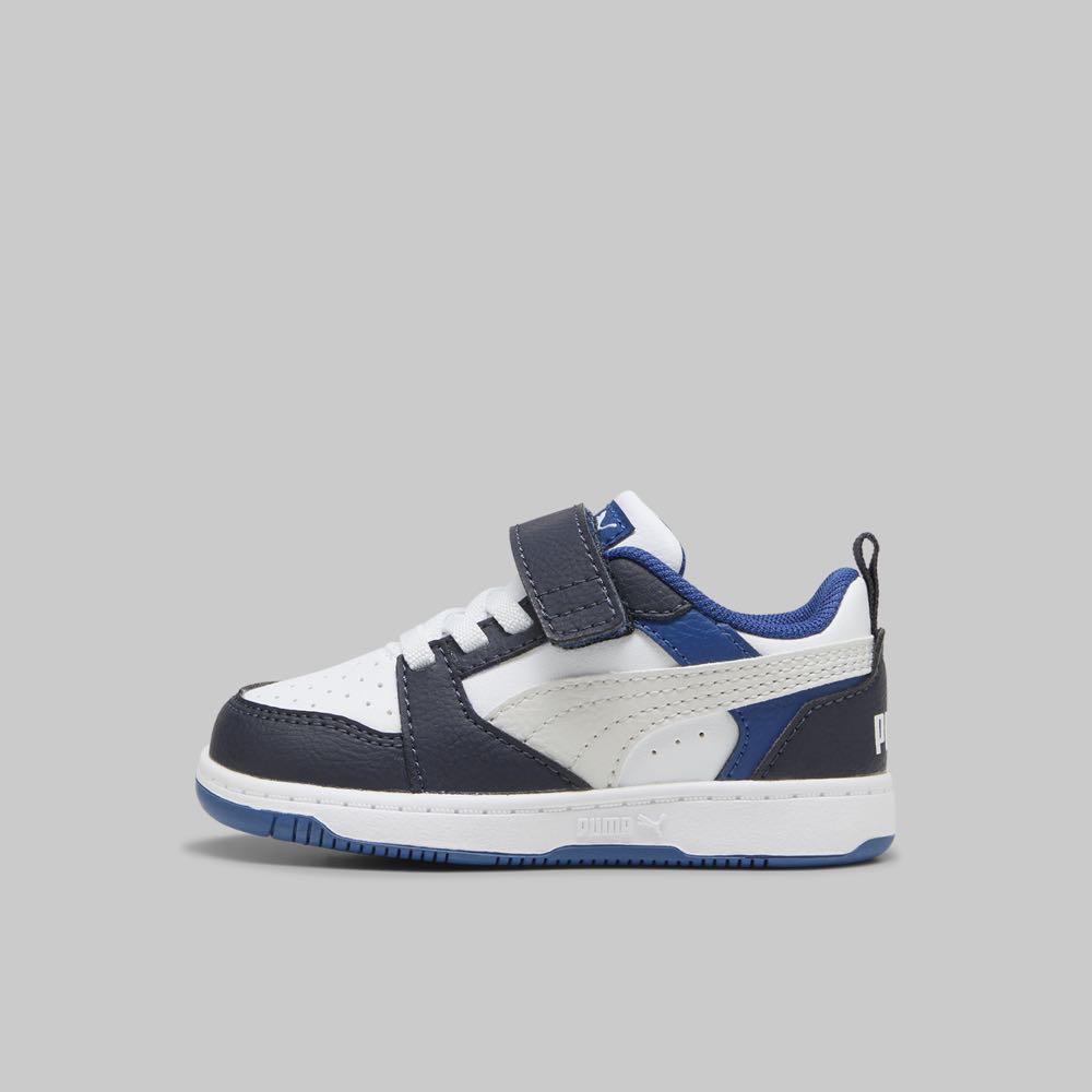 Tenis Puma Rebound v6 Bebe Color Blanco/Azul Marino